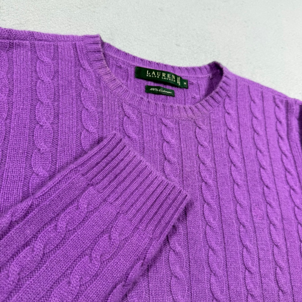 Lauren Ralph Lauren Purple 100% Cashmere Cable Knit Crew Neck Sweater Womens M